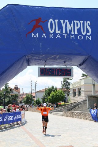 LED timer display of 6 digits in "Olympus marathon" race finish.